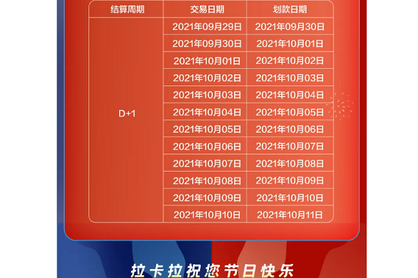 拉卡拉国庆结算通知